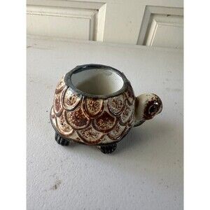 Vintage 70s Japan Whimsical Glazed Ceramic Turtle Votive Tea Light Candle Holder